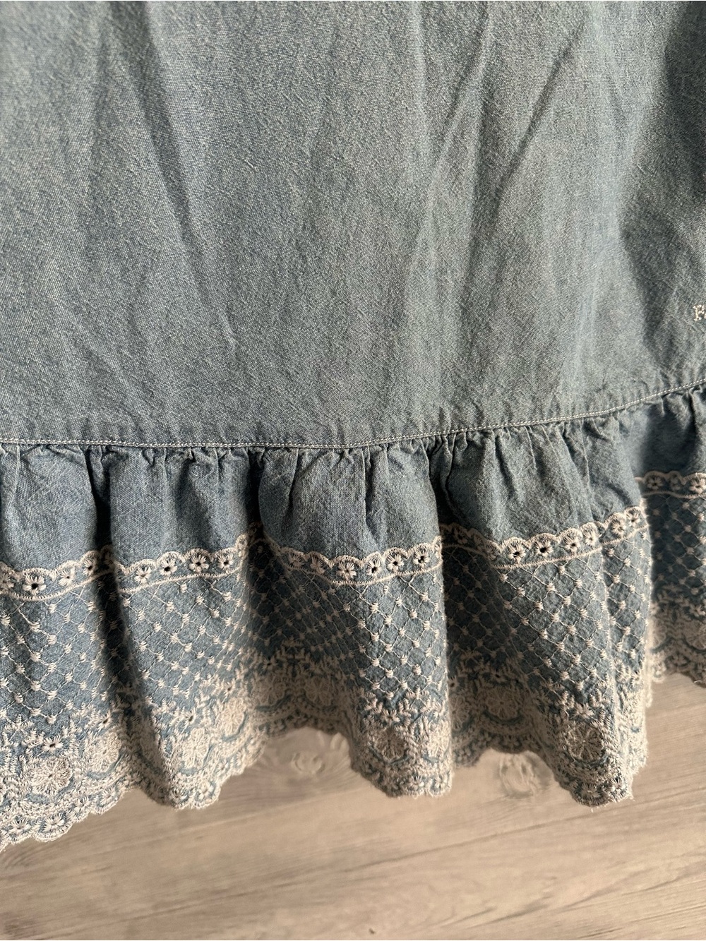 Lauren Ralph Lauren Light Blue Button-Front Maxi Skirt with Lace Ruffle - Picture 2 of 12